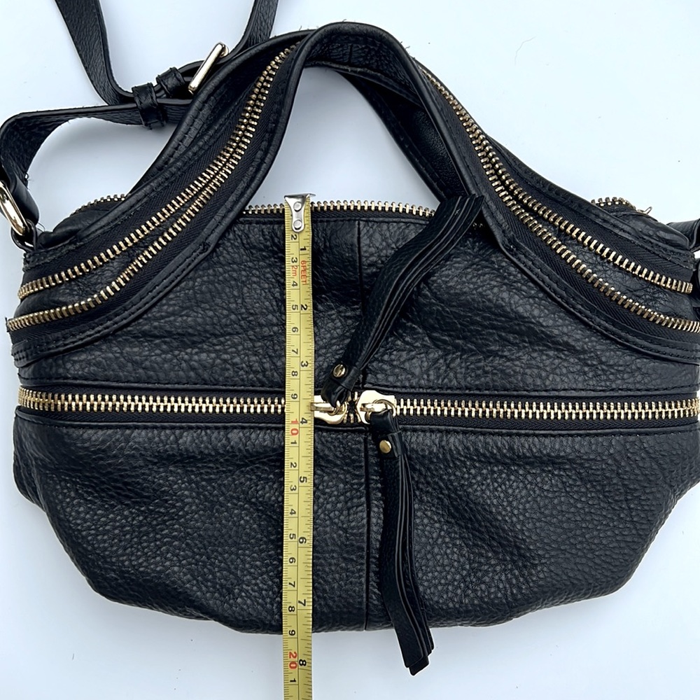 Kelsi Dagger Genuine Leather Black Crossbody Purse with Gold Zippers - Picture 11 of 13